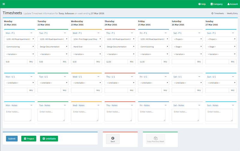 View Screenshot Architect & Engineer Timesheet & Practice Managment